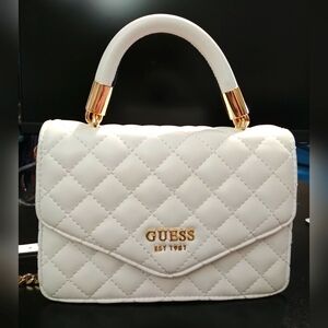 White - Guess Quilted Faux Leather Clutch